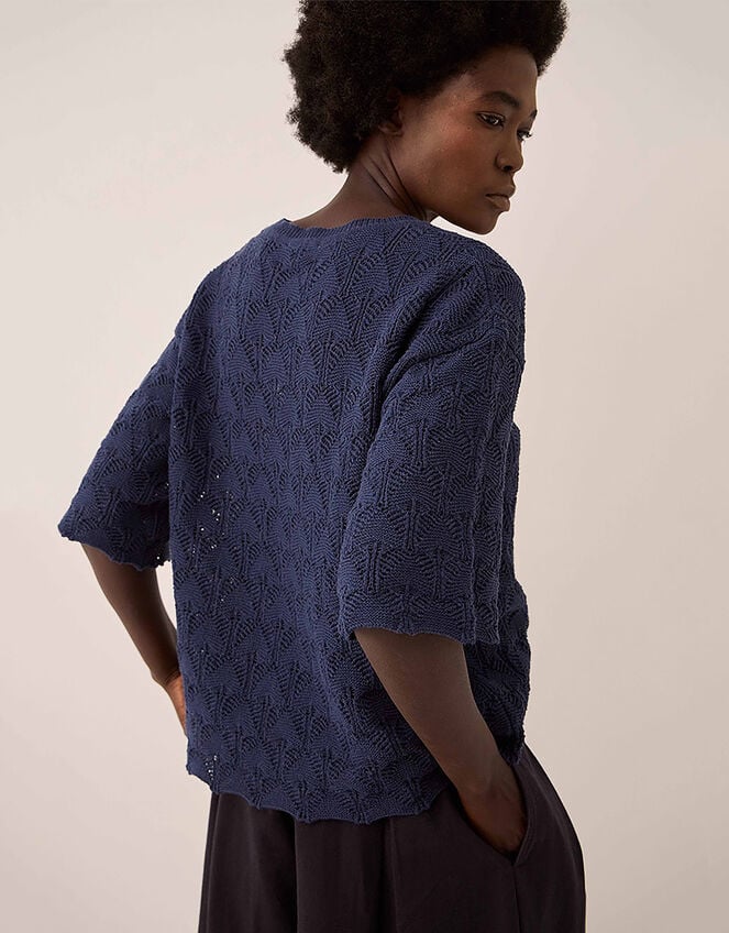 East Flora Pointelle Knit Tee, Blue (NAVY), large