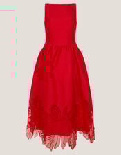 Frida Cutwork Midi Dress, Red (RED), large