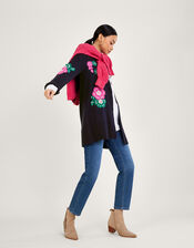Hand Embroidered Midi Cardigan, Blue (NAVY), large
