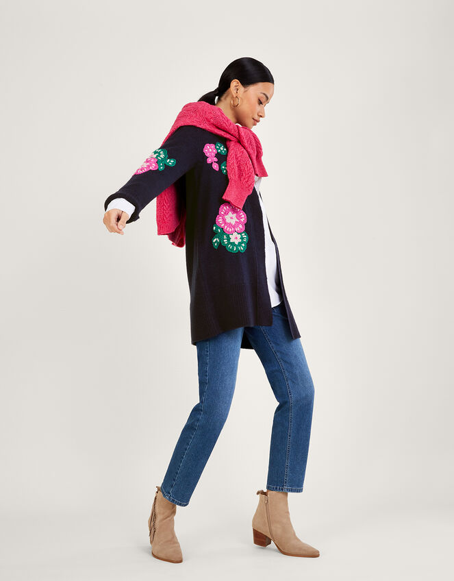 Hand Embroidered Midi Cardigan, Blue (NAVY), large