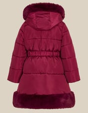 Faux Fur Padded Coat, Red (BURGUNDY), large