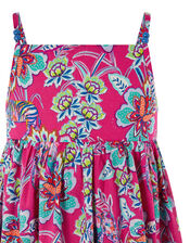Karly Animal and Floral Print Dress in Organic Cotton, Pink (PINK), large