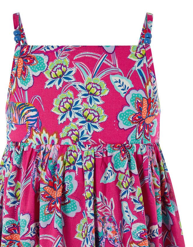 Karly Animal and Floral Print Dress in Organic Cotton, Pink (PINK), large