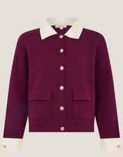 Nyla Knit Shirt Cardigan, Red (BURGUNDY), large