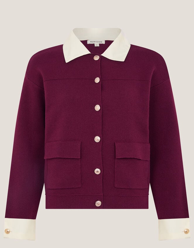 Nyla Knit Shirt Cardigan, Red (BURGUNDY), large