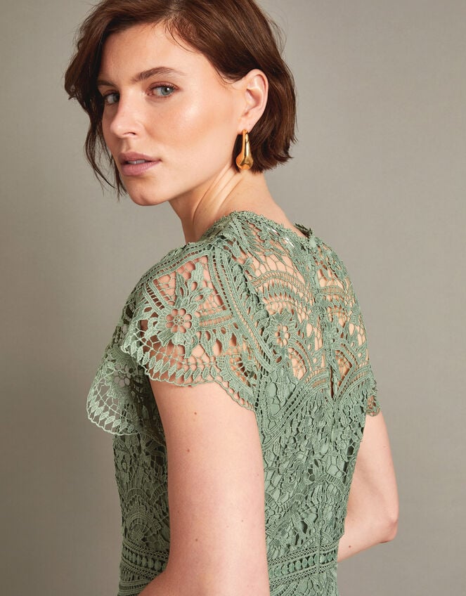 Monica Lace Midi Dress, Green (OLIVE), large
