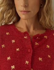 Fee Foil Bow Knit Cardigan, Red (BURGUNDY), large