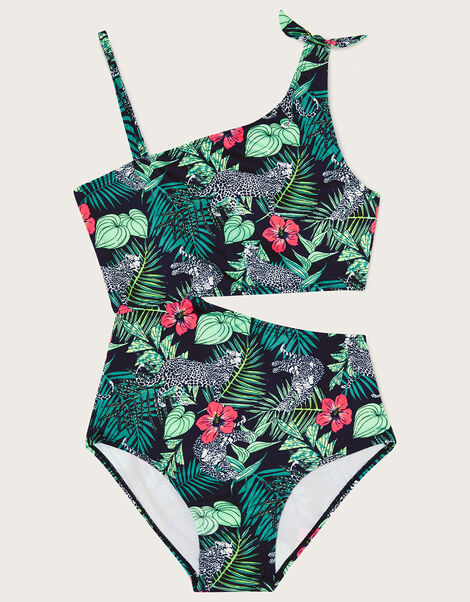Palm Print Cut-Out Swimsuit Multi, Multi (MULTI), large