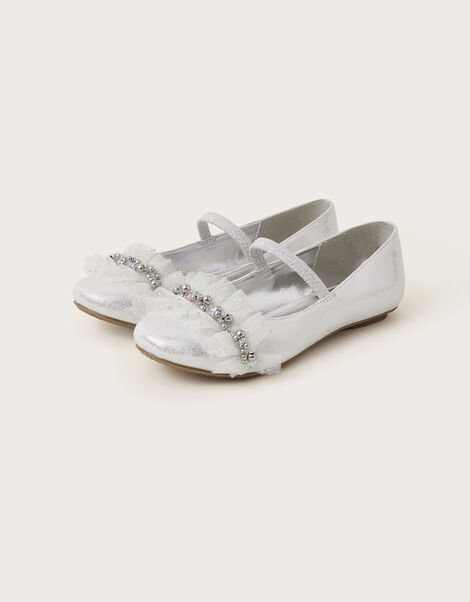 Land of Wonder Beaded Ballet Flats, Silver (SILVER), large