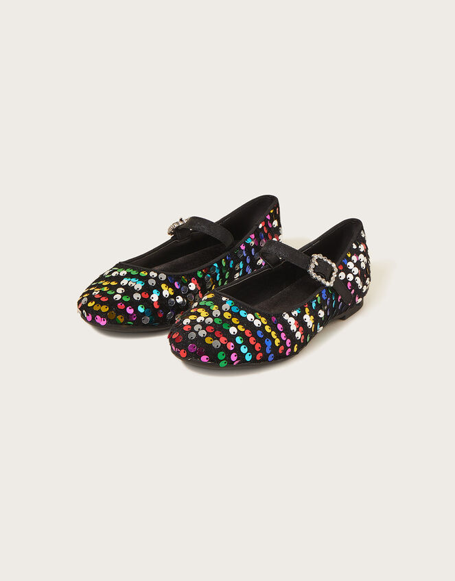 Rainbow Sequin Velvet Ballerina Flats, Black (BLACK), large