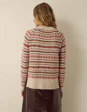 Fara V-Neck Fair Isle Jumper, Mink (MINK), large