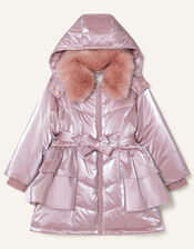 Frill Skirted Coat with Hood, Pink (PINK), large