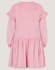 Unicorn Embellished Velour Dress, Pink (PINK), large