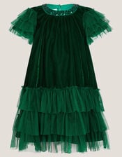 Alexandra Velvet Ruffle Party Dress, Green (GREEN), large