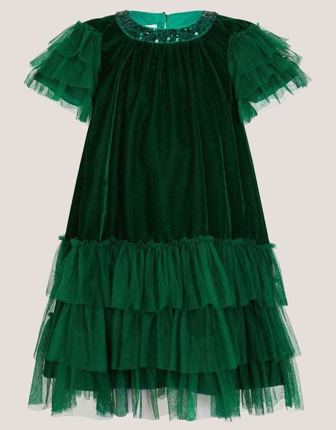 Alexandra Velvet Ruffle Party Dress, Green (GREEN), large