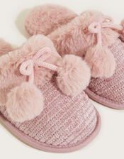 Chenille Pom-Pom Slippers, Pink (PINK), large