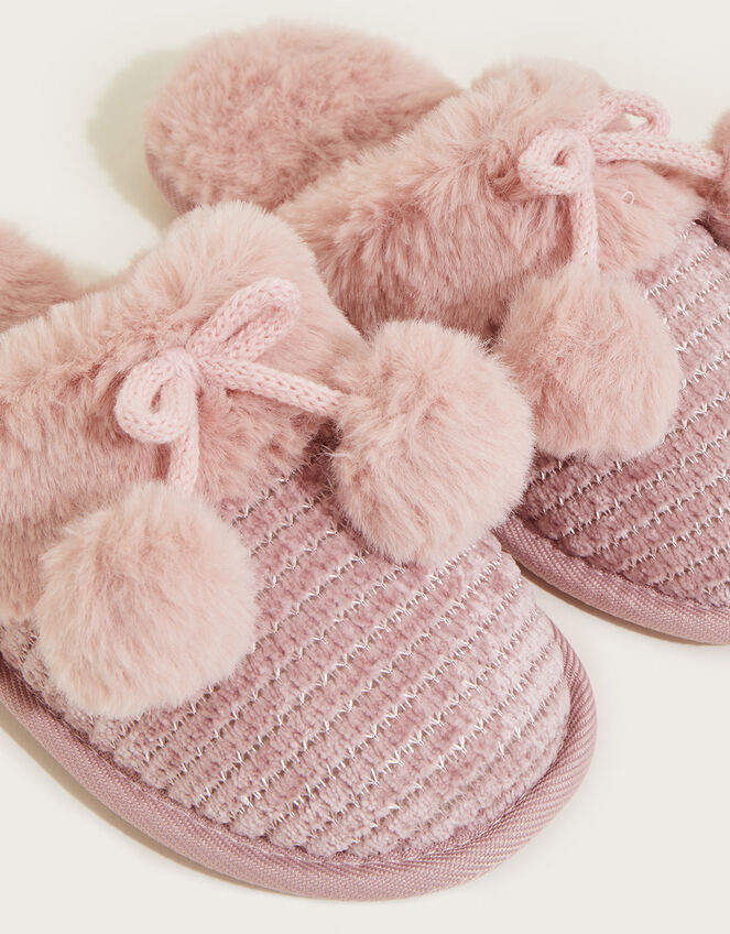 Chenille Pom-Pom Slippers, Pink (PINK), large
