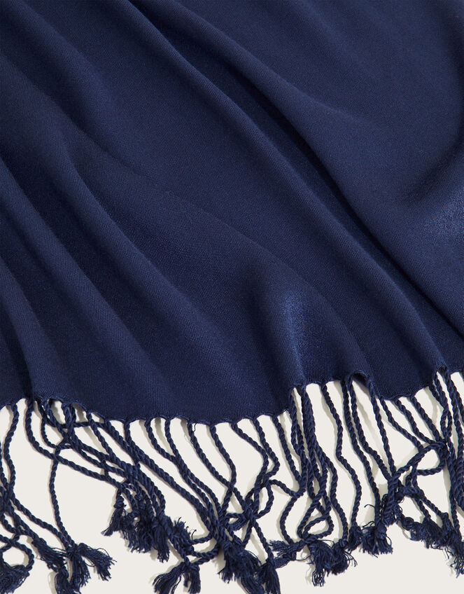 Tassel Trim Scarf, Blue (NAVY), large