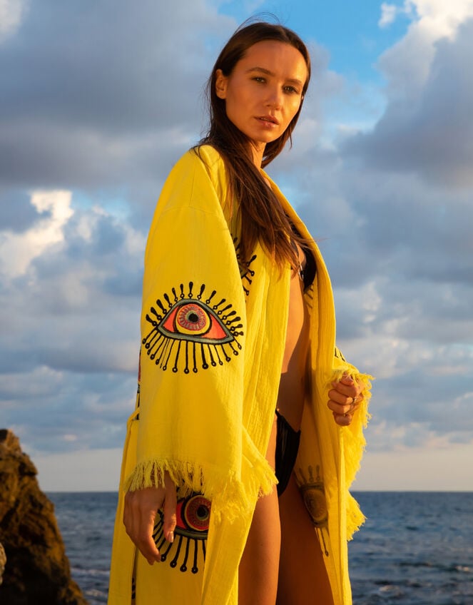 Meraki Beach Azra Kimono, Yellow (YELLOW), large
