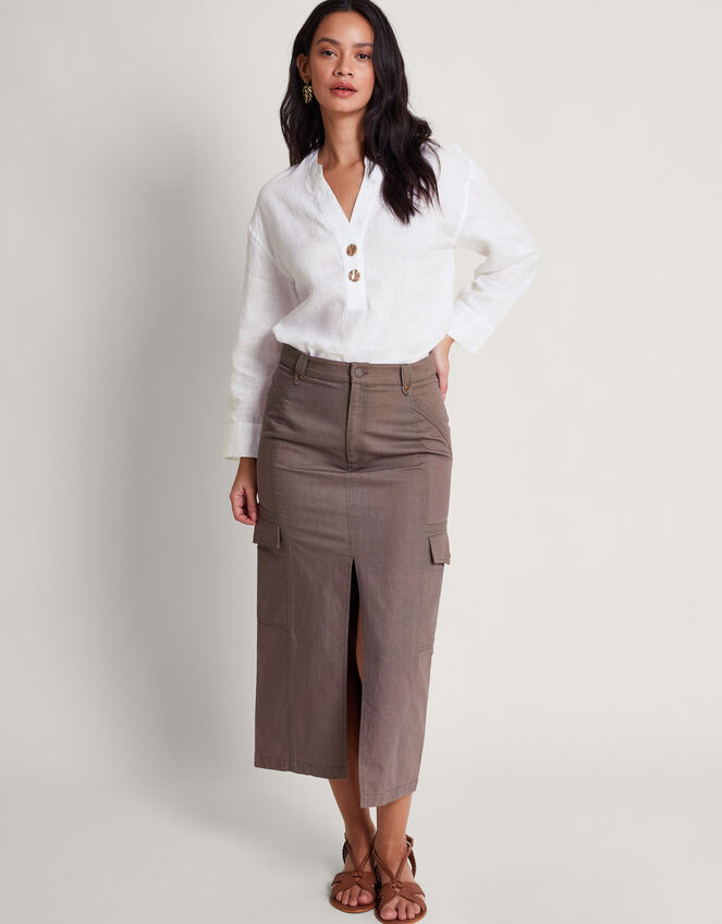 Camille Button Linen Top, White (WHITE), large