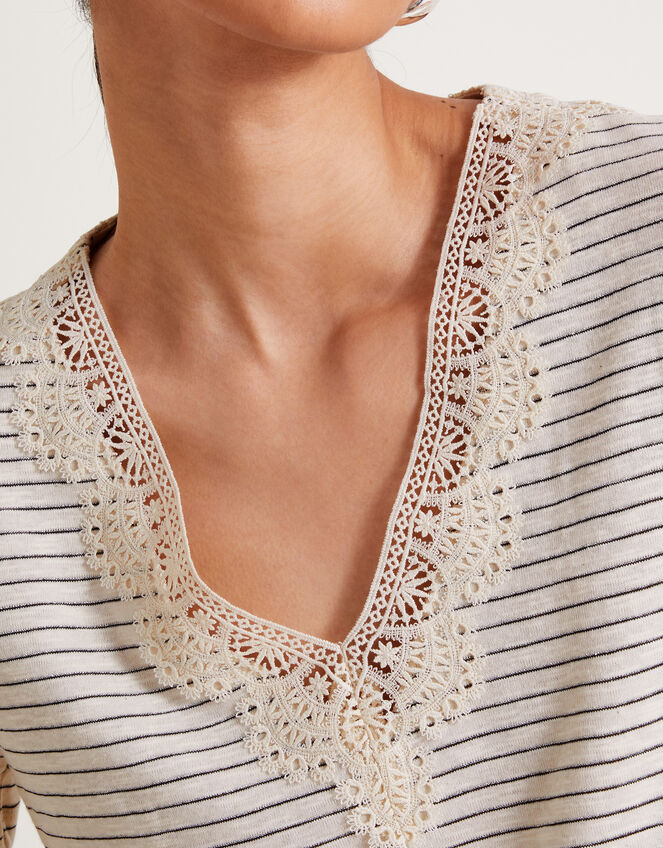Shay Stripe Lace T-Shirt, Ivory (IVORY), large