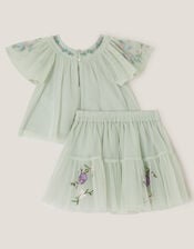 Baby Amina Floral Embroidered Top & Skirt Set, Green (SAGE), large