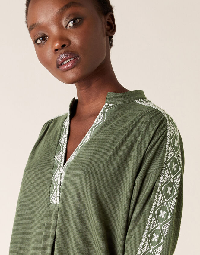 Edie Embroidered Top, Green (KHAKI), large