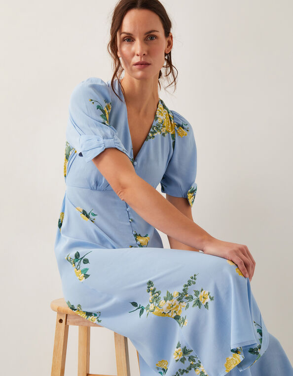 Sorcha Floral Tea Midi Dress, Blue (BLUE), large