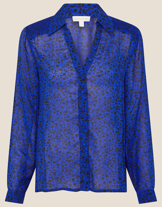Ditsy Floral Longline Blouse, Blue (COBALT), large
