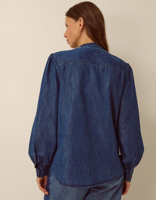 Sophia Ruffle Denim Shirt, Blue (MID AUTHENTIC BLUE), large