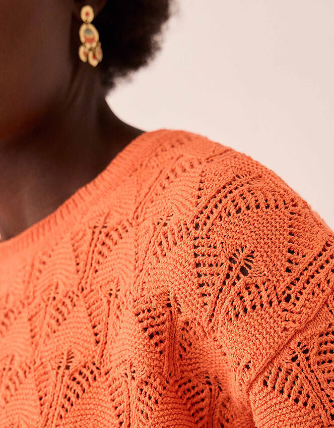 East Flora Pointelle Knit Tee, Orange (ORANGE), large