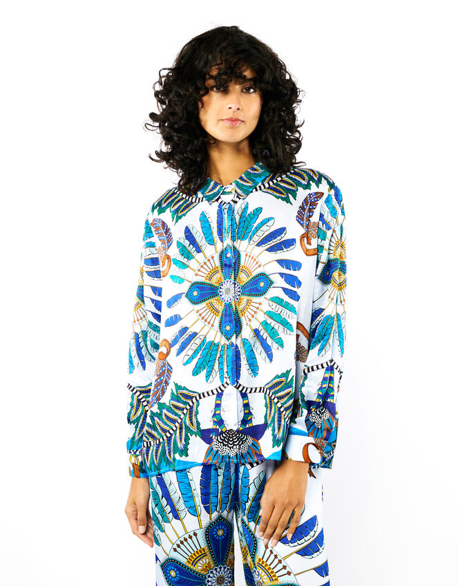 Wild Bonaventure Feather Print Shirt, Blue (BLUE), large