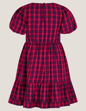 Floral Tartan Puff Sleeve Dress, Red (RED), large