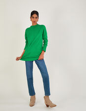 High Neck Longline Sweater with Recycled Polyester, Green (GREEN), large