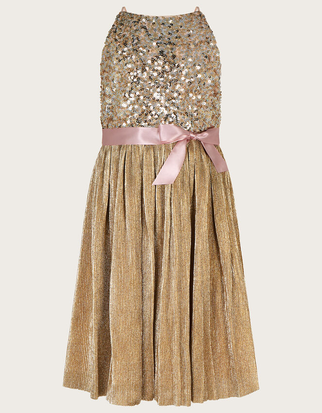 Truth Sequin Plisse Dress, Gold (GOLD), large