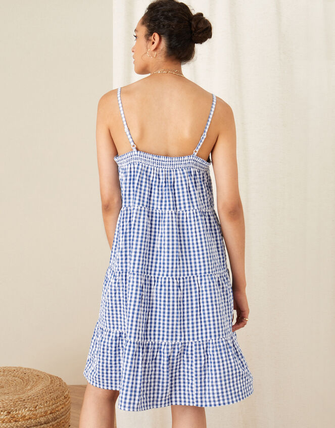 Gingham Dress in Pure Cotton, Blue (BLUE), large