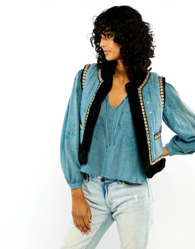 Wild Isco Embellished Waistcoat, Blue (BLUE), large