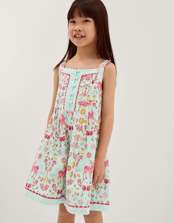 Unicorn Floral Print Playsuit, Blue (BLUE), large