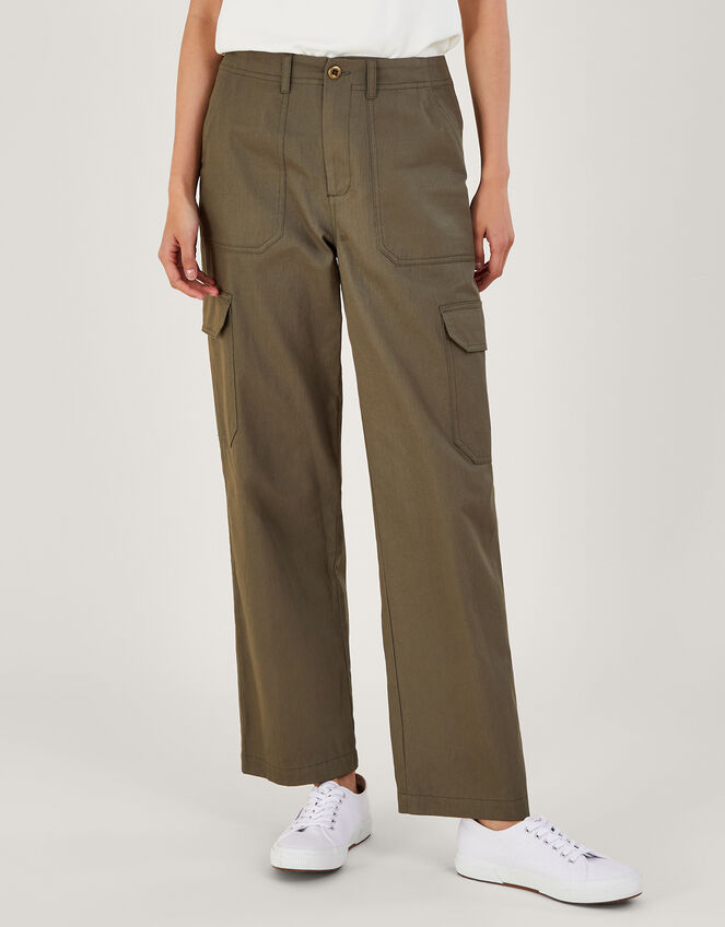 Cotton Twill Cargo Trousers, Green (KHAKI), large