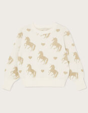 Fluffy Unicorn Print Jumper, Ivory (IVORY), large