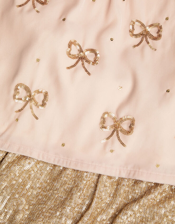Bow Velvet T-Shirt and Sequin Shorts Set, Gold (GOLD), large