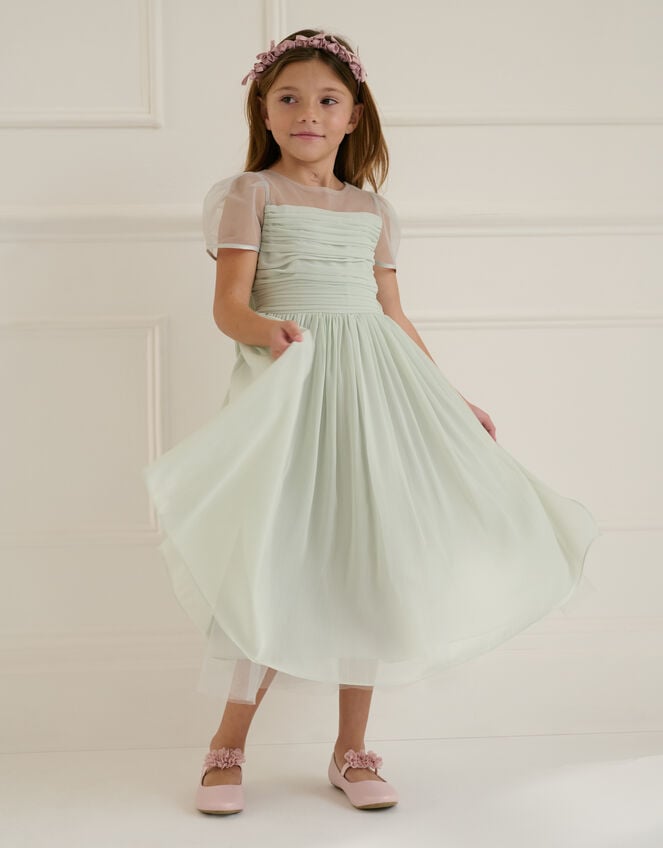 Claire Crinkle Chiffon Dress, Green (SAGE), large