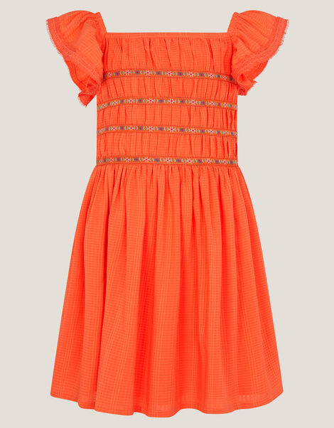 Floral Embroidered Square Neck Dress, Orange (ORANGE), large