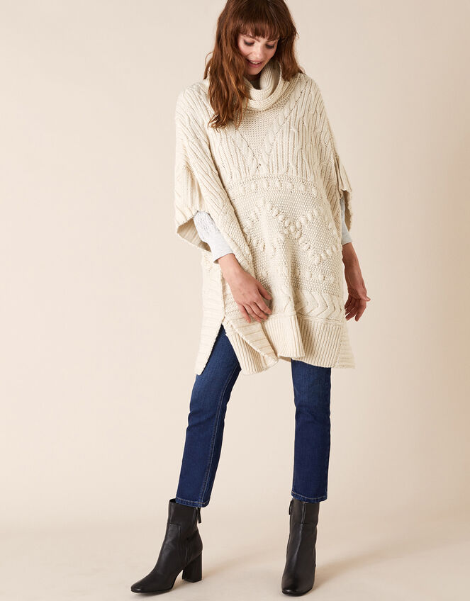 Chunky Knit Poncho, , large