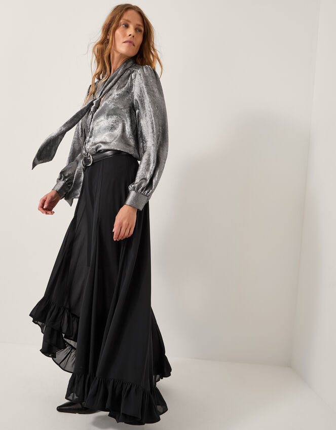 Milena Metallic Tie Neck Blouse, Silver (SILVER), large