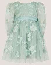 Baby Beatrice Floral Embroidered Party Dress, Green (SAGE), large