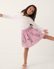 Fairytale Embroidered Cotton Skirt, Purple (LILAC), large