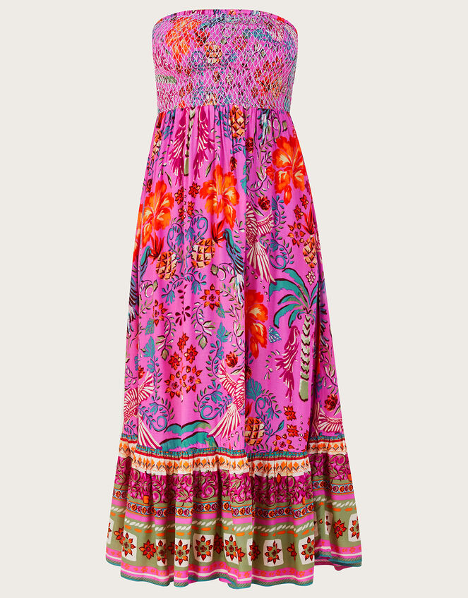 Bandeau Palm Print Dress, Pink (PINK), large