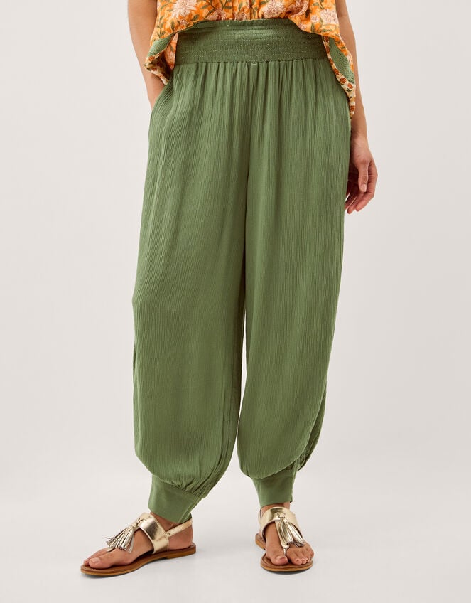 Reese Shirred Harem Trousers, Green (KHAKI), large