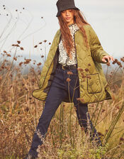 Octavia Quilted Short Coat with Recycled Polyester, Green (KHAKI), large